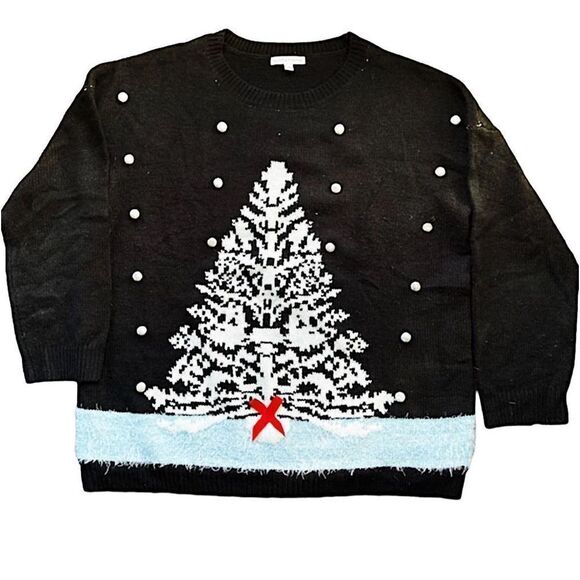 Notations Christmas Tree Ugly Sweater Nwt PlusSize 1X Navy Blue - Picture 1 of 5